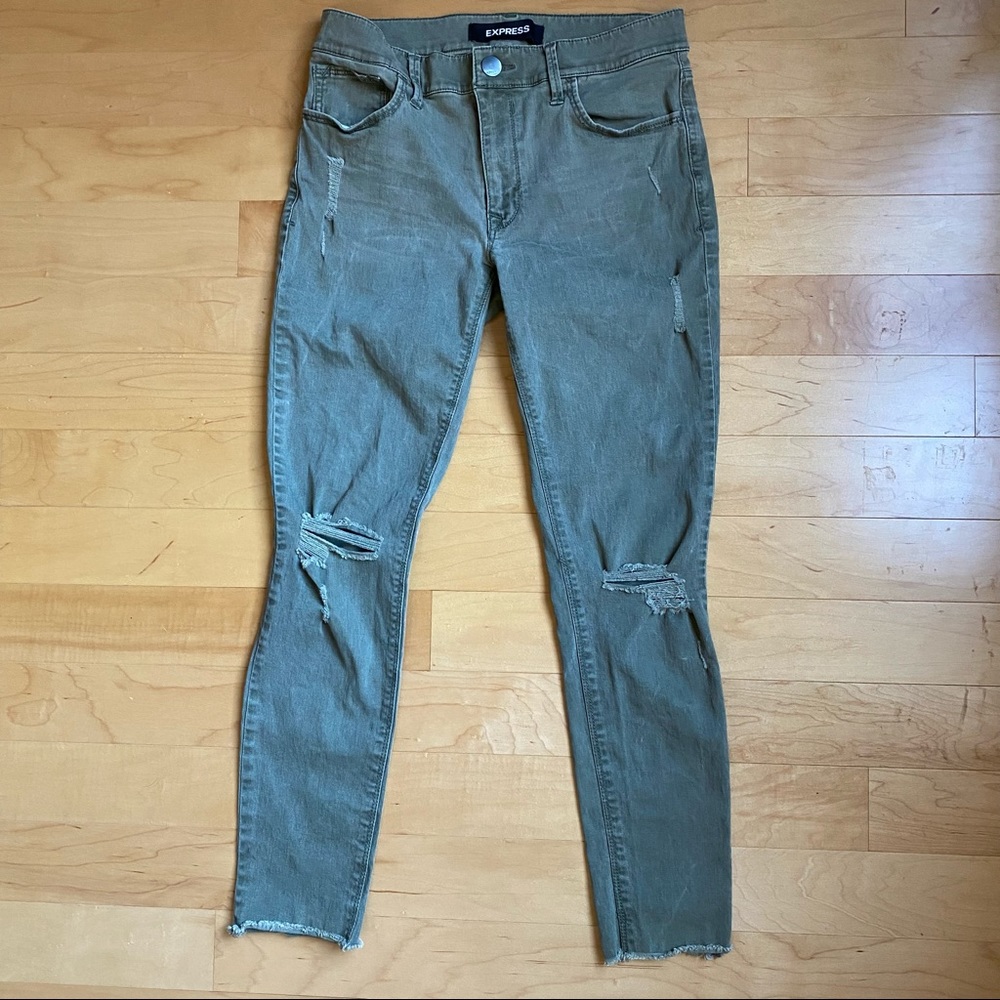 Express Stretch Ankle Jeans, mid rise, size 6R (regular), olive gray.
